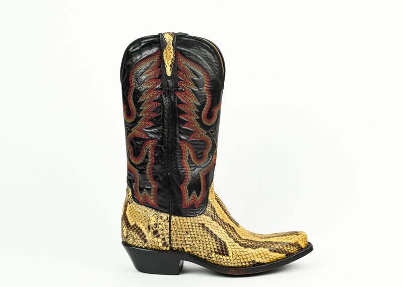 Vintage Black & Yellow FERRINI ITALIA Python Skin Leather Cowboy Boots - 6 B