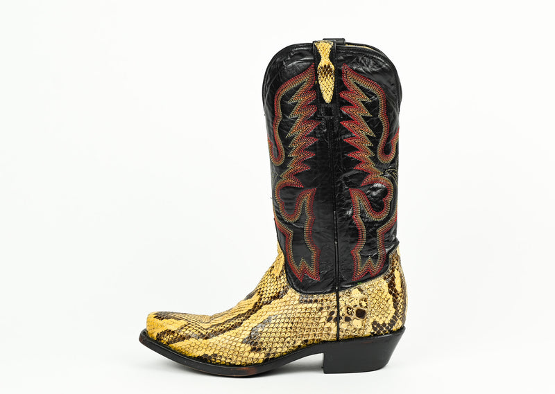 Vintage Black & Yellow FERRINI ITALIA Python Skin Leather Cowboy Boots - 6 B