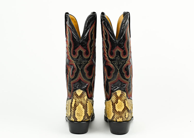 Vintage Black & Yellow FERRINI ITALIA Python Skin Leather Cowboy Boots - 6 B