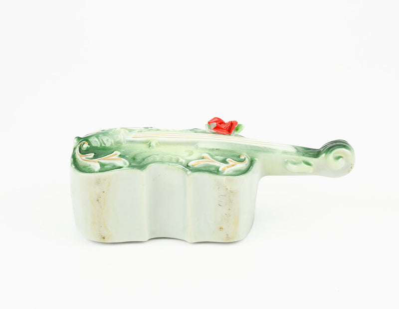 Vintage 50s/60s Green & White Ceramic Indoor Stand Up Bass Guitar Planter