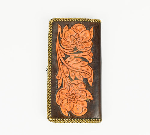 Vintage Brown Leather "MARY LUE" Floral Tooled Western Clasp Wallet