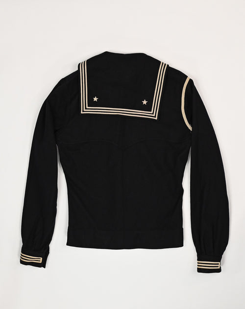 Vintage 30s/40s Black Wool NAVAL CLOTHING FACTORY U.S. Navy Sailor Cracker Jack Uniform Sweater