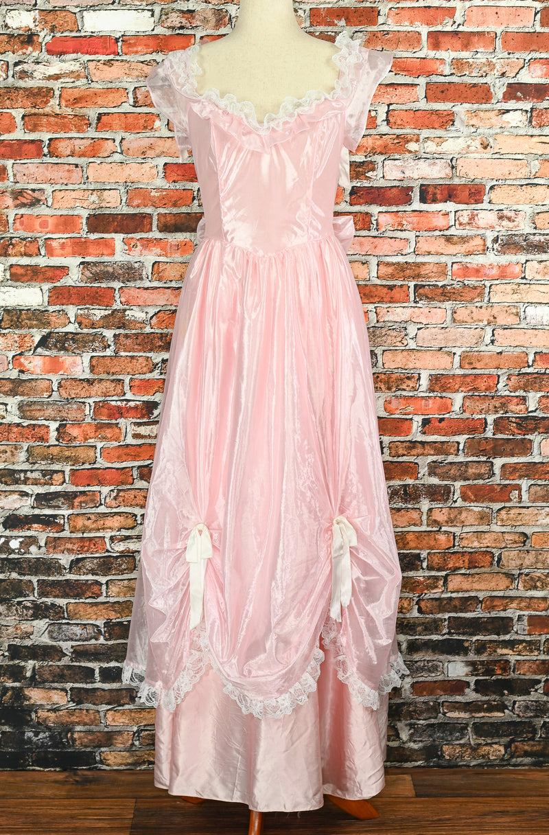 Vintage 80s Pink Chiffon Princess Cut Formal Maxi Dress - 9/10