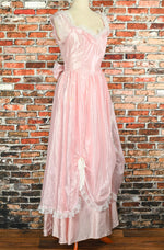 Vintage 80s Pink Chiffon Princess Cut Formal Maxi Dress - 9/10