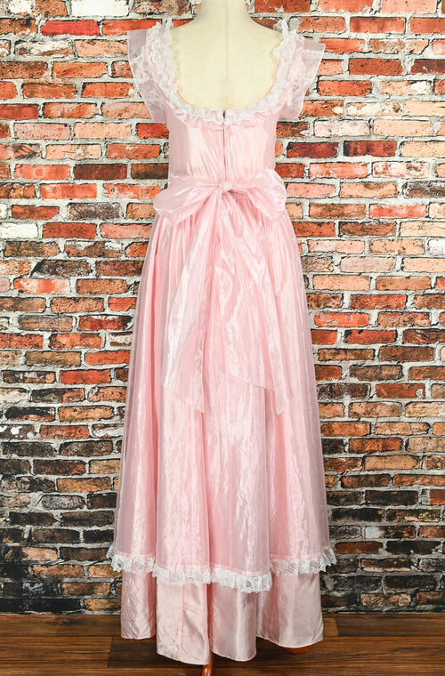 Vintage 80s Pink Chiffon Princess Cut Formal Maxi Dress - 9/10