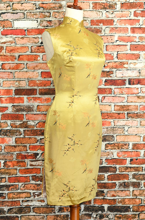 Gold Floral Cheongsam Qipao Midi Dress