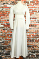 Vintage 70s White Long Sleeve Prairie Wedding Maxi Dress