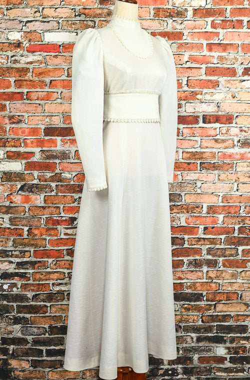 Vintage 70s White Long Sleeve Prairie Wedding Maxi Dress