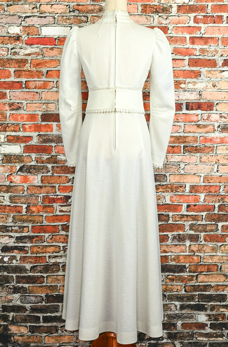 Vintage 70s White Long Sleeve Prairie Wedding Maxi Dress