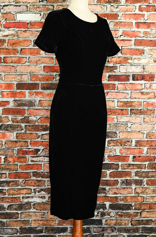 Black Velvet UNIQUE VINTAGE Short Sleeve Pencil Dress - M