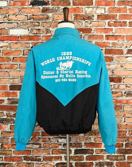 Vintage 90s Blue & Black WEST ARK Polyester Snap Button Bomber Jacket - XL