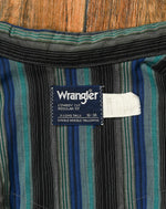 Vintage Blue & Black Striped WRANGLER X-Long Tails Snap Button Long Sleeve Dress Shirt - 16-34