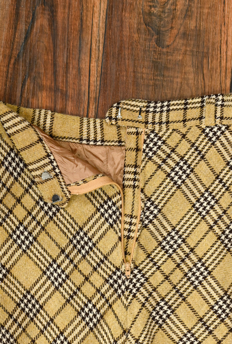 Vintage Beige & Brown Plaid DUDLEY High Waisted Wool Midi Skirt - 7/8