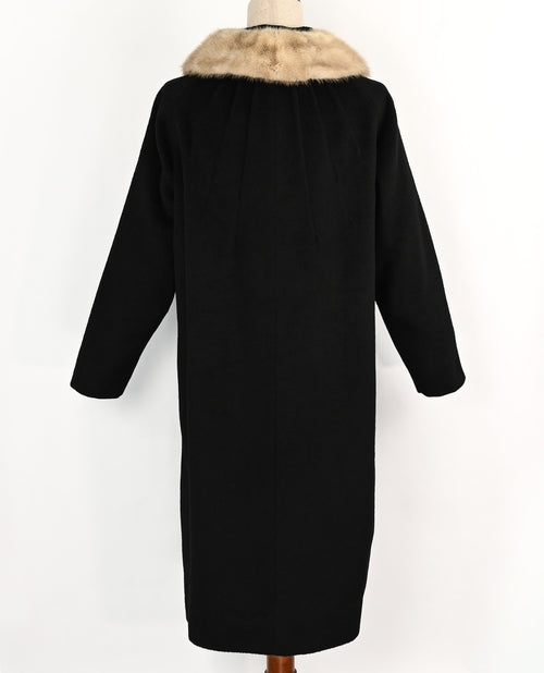 Vintage 50s/60s Black UNBRANDED Wool Dress Coat w/ Fur Collar