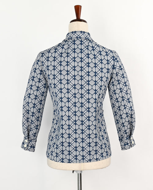 Vintage 60s Blue Geometric UNBRANDED Long Sleeve Shirt Jacket