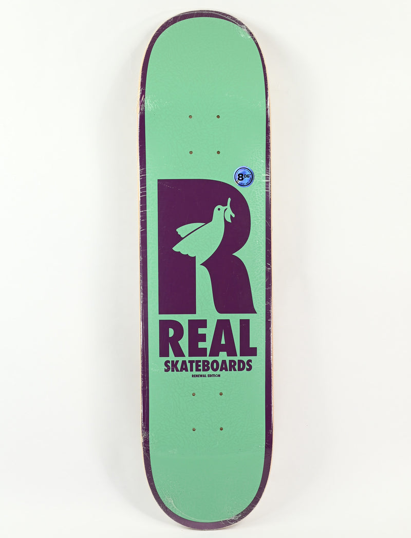 NEW - REAL SKATEBOARDS - Teal & Purple Doves Renewal  Skateboard Deck 8.06"