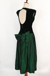Vintage 80s Dark Green Velvet & Taffeta ANNIE QUINCE Backless Drop Waist Formal Dress - 8