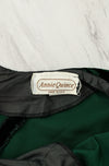 Vintage 80s Dark Green Velvet & Taffeta ANNIE QUINCE Backless Drop Waist Formal Dress - 8