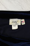 Vintage 90s Dark Blue Velvet JODY CALIFORNIA Ruched Short Sleeve Midi Dress - 9/10