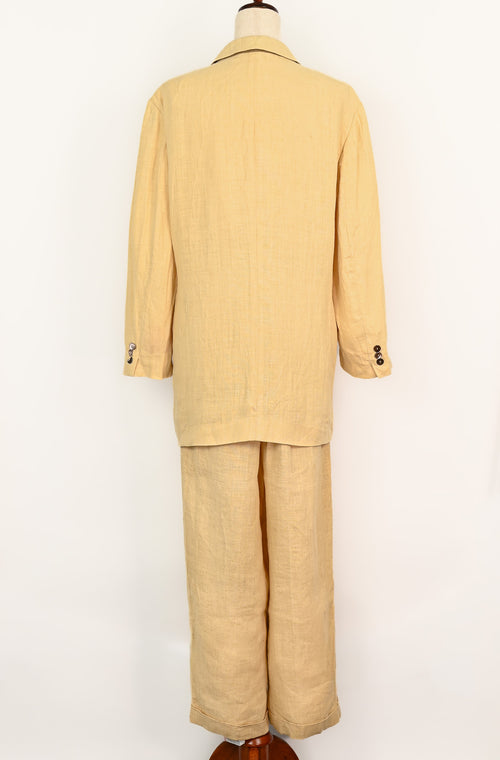 Vintage 90s Beige DKNY DONNA KARAN New York Linen Made in Italy 2pc Suit