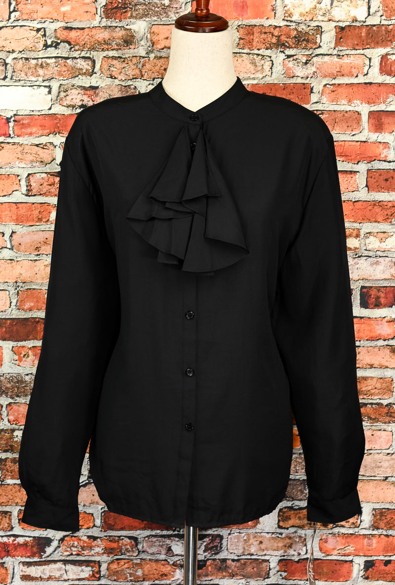 DEADSTOCK - 80's Black PYKE LTD. Button Up Long Sleeve Blouse - 18