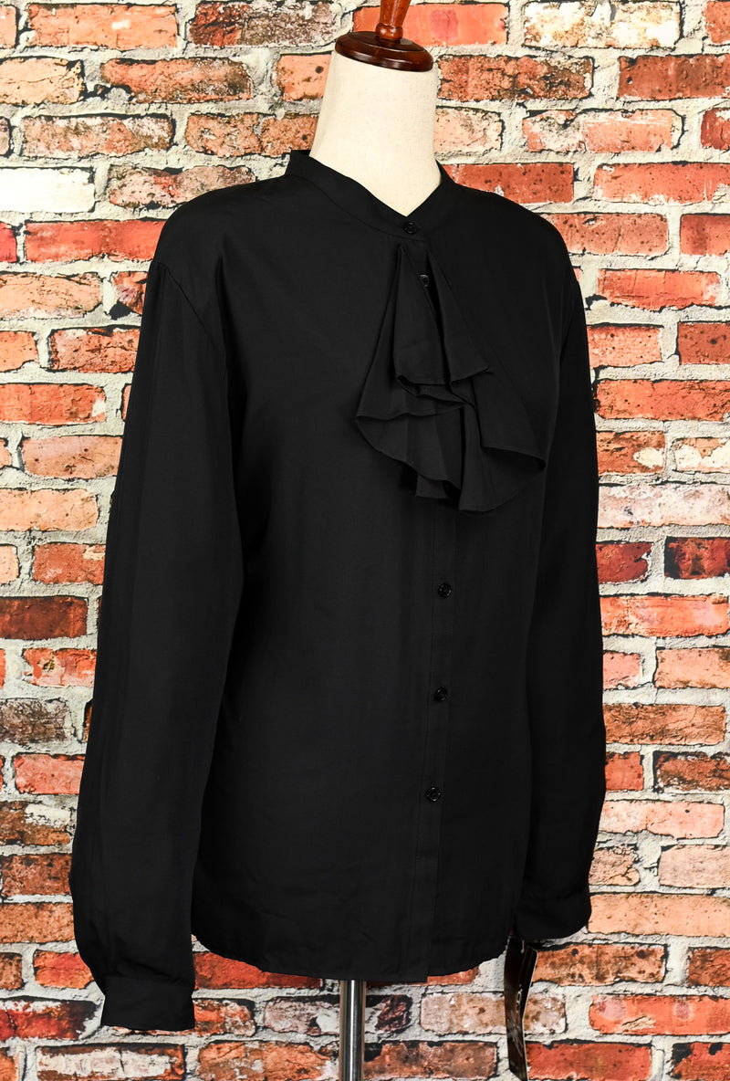 DEADSTOCK - 80's Black PYKE LTD. Button Up Long Sleeve Blouse - 18