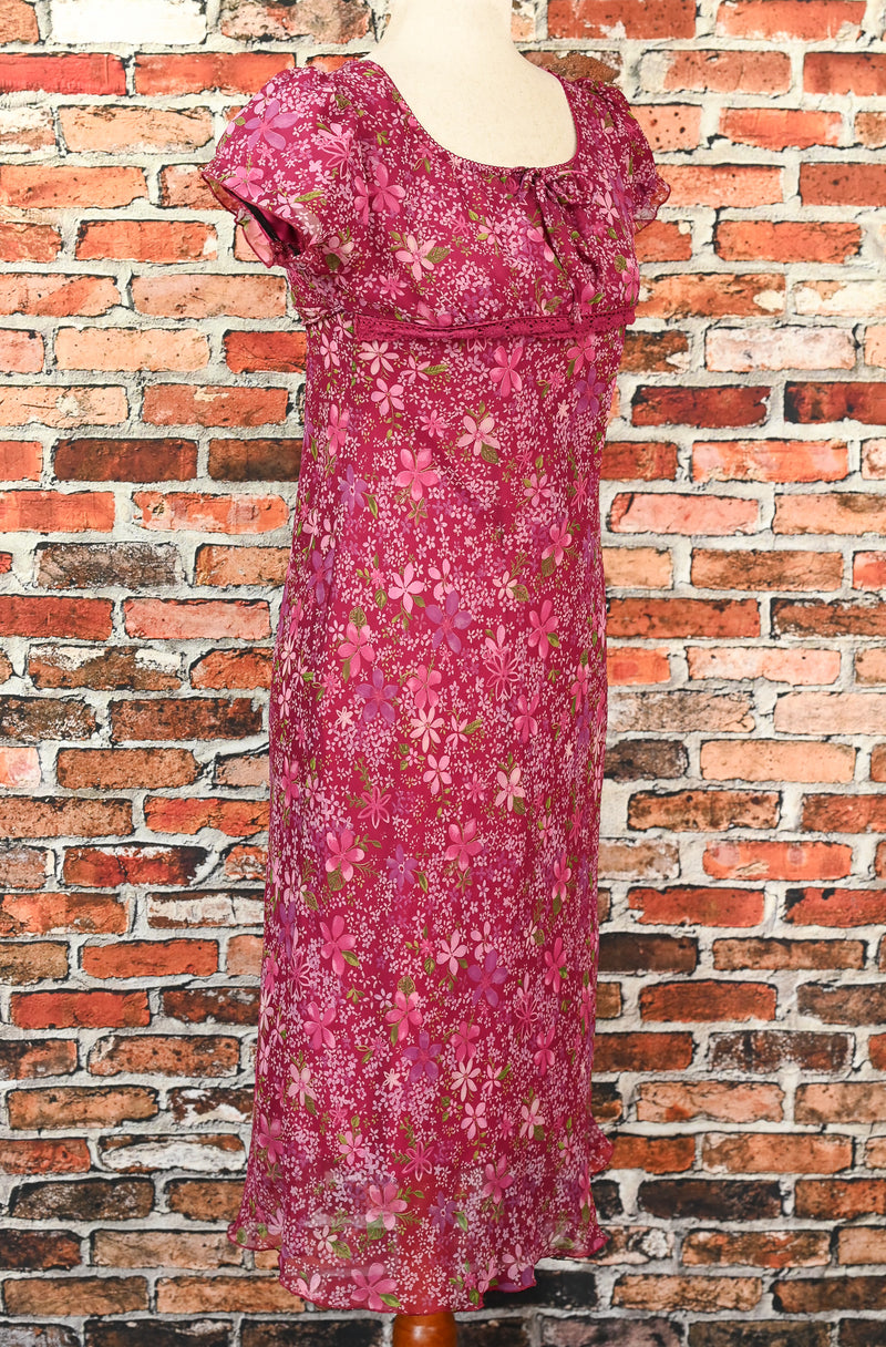 Vintage Burgundy Pink Floral JODY CALIFORNIA Empire Waist Short Sleeve Barrio Boutique Vintage Burgundy Pink Floral JODY CALIFORNIA Empire Waist Short Sleeve Barrio Boutique