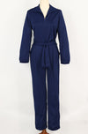 Vintage 70s Dark Blue Polyester ANTHONY RICHARDS Long Sleeve Drop Down Back Jumpsuit - 8