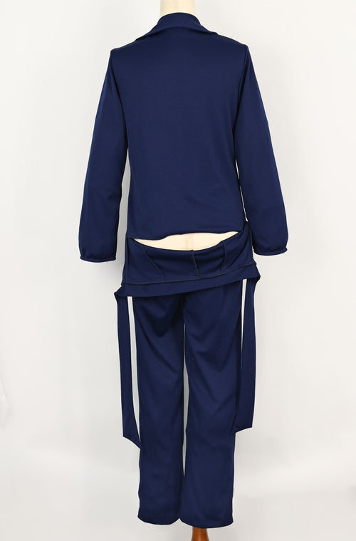 Vintage 70s Dark Blue Polyester ANTHONY RICHARDS Long Sleeve Drop Down Back Jumpsuit - 8