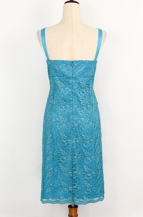 Vintage 90s Turquoise & Silver Lace Sleeveless Midi Dress - 2XL