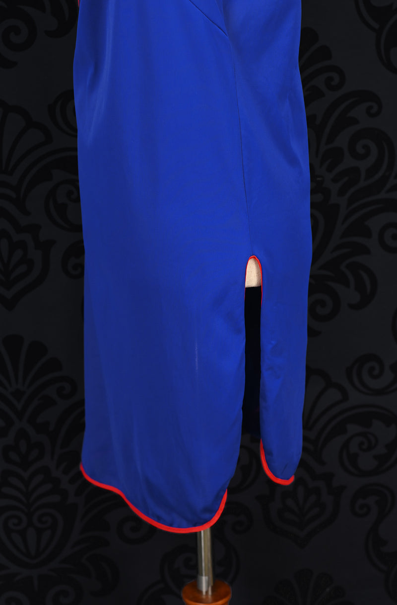 Vintage Royal Blue and Red Embroidered Lips Nylon Nightgown - LG