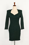 Vintage 80s Dark Green Geometric NIKI PETITES Padded Long Sleeve Bodycon Mini Dress - 12