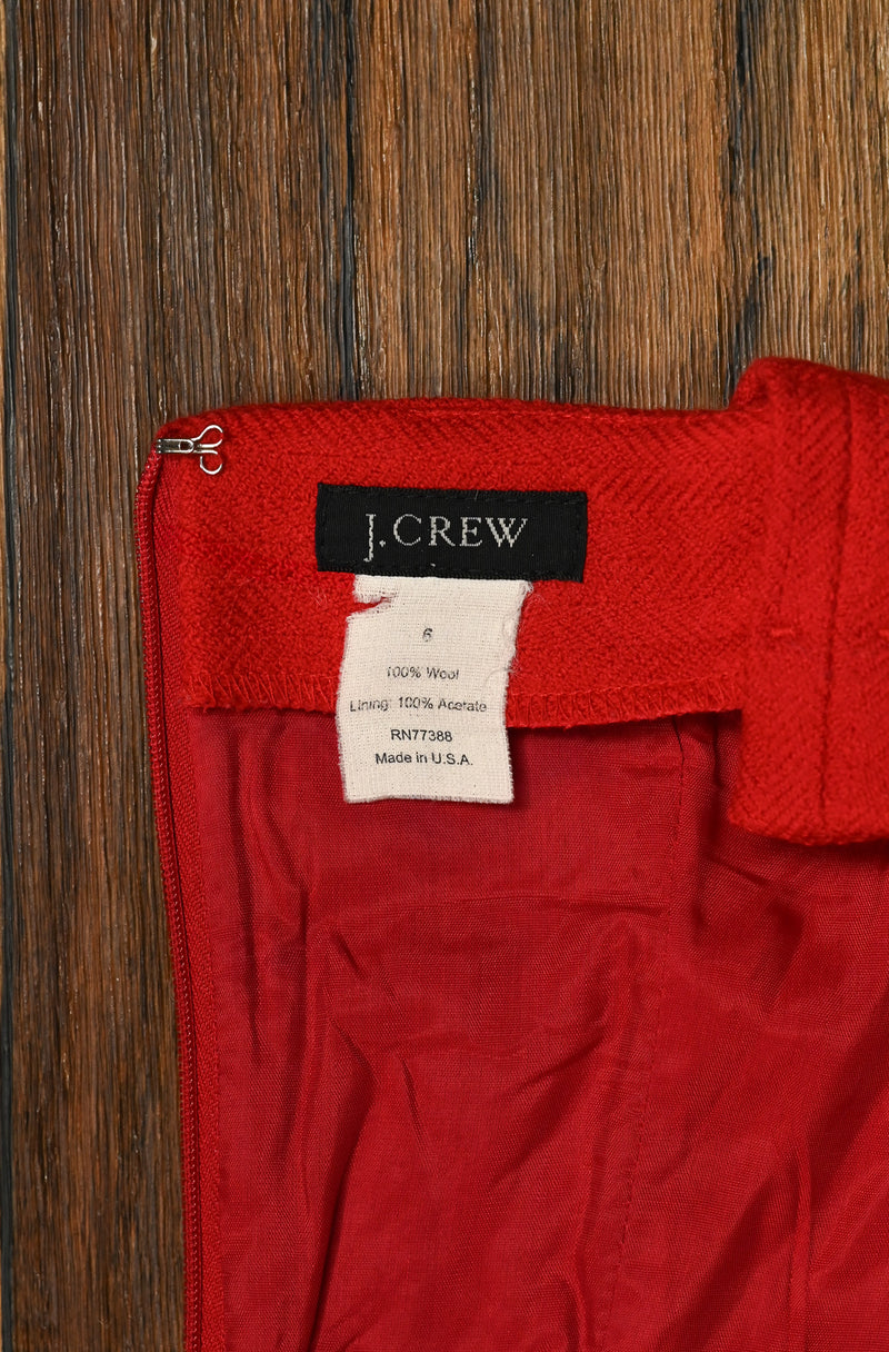 Vintage Red Wool J. CREW Sleeveless Midi Sheath Dress - 6