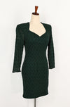 Vintage 80s Dark Green Geometric NIKI PETITES Padded Long Sleeve Bodycon Mini Dress - 12
