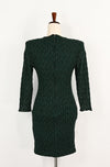 Vintage 80s Dark Green Geometric NIKI PETITES Padded Long Sleeve Bodycon Mini Dress - 12