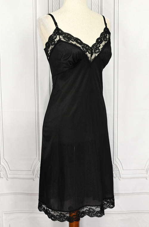 Vintage Black SLIPERFECTION Nylon Nightgown Slip Dress - 36