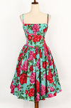 EXTREMELEY RARE Turquoise & Rose BERNIE DEXTER Paris Sleeveless Swing Dress - 1X