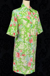 Vintage 60s Green & Pink Floral SEARS "The Comfort coat" Snap Button House Coat Dress