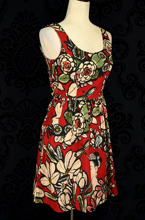 Red Floral RETROLICIOUS "Frida Kahlo" Swing Dress - S