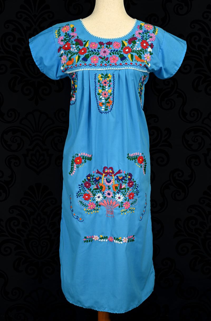 Vintage 50s/60s Blue Hand Embroidered Oaxacan Mexican Maxi Dress Vintage 50s/60s Blue Hand Embroidered Oaxacan Mexican Maxi Dress