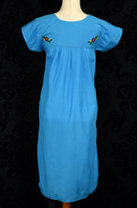 Vintage 50s/60s Blue Hand Embroidered Oaxacan Mexican Maxi Dress