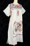 White ORO IMPORT Hand Embroidered Oaxacan Mexican Maxi Dress