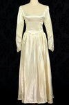 Vintage 80's Satin Ivory Princess Cut Long Sleeve Wedding Dress - WOUNDED