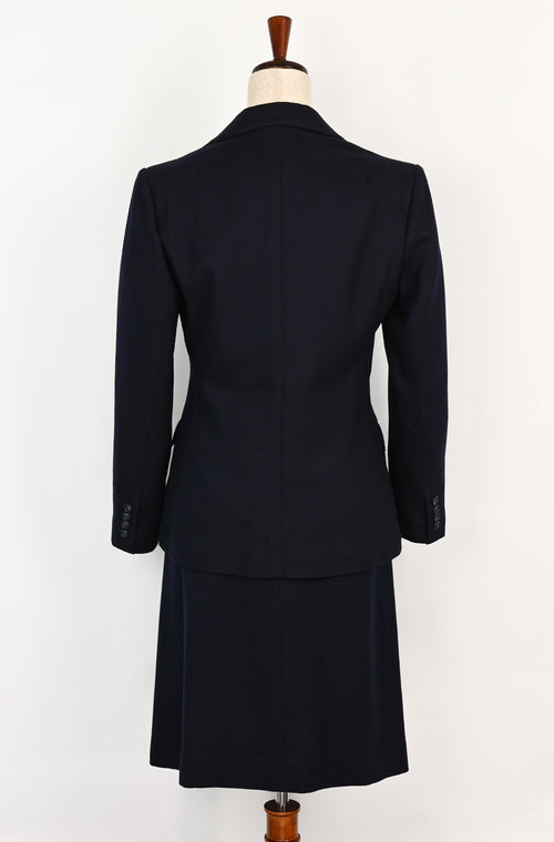 Vintage 70s Dark Blue EVAN-PICONE Polyester Wool 2 pc. Skirt Suit Set - 12