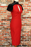 Red & Black Velvet PINUP COUTRE Keyhole Rockabilly Wiggle Dress - S