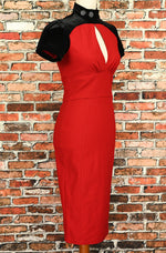 Red & Black Velvet PINUP COUTRE Keyhole Rockabilly Wiggle Dress - S