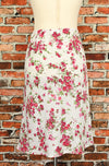 Vintage White & Pink Floral REFERENCE Polyester Midi Skirt - Med