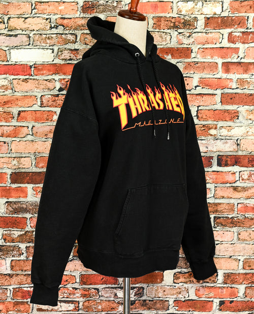 Black THRASHER MAGAZINE Flame Logo Pullover Hoodie - LG