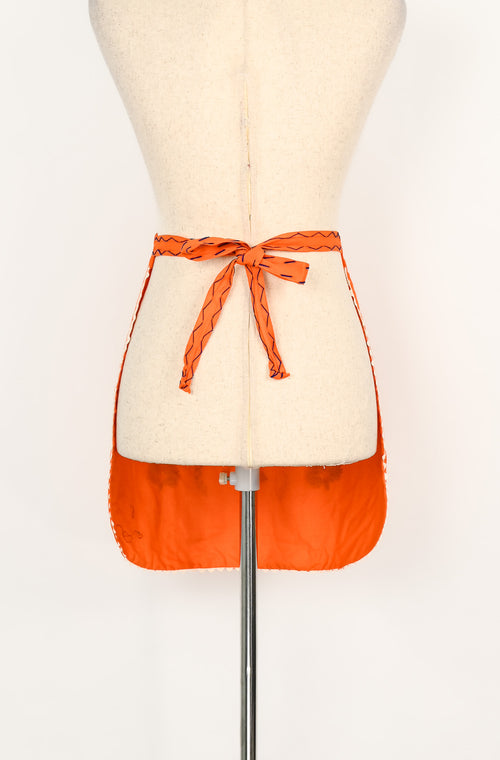 Vintage Orange Hand-Embroidered Portugal Half Apron