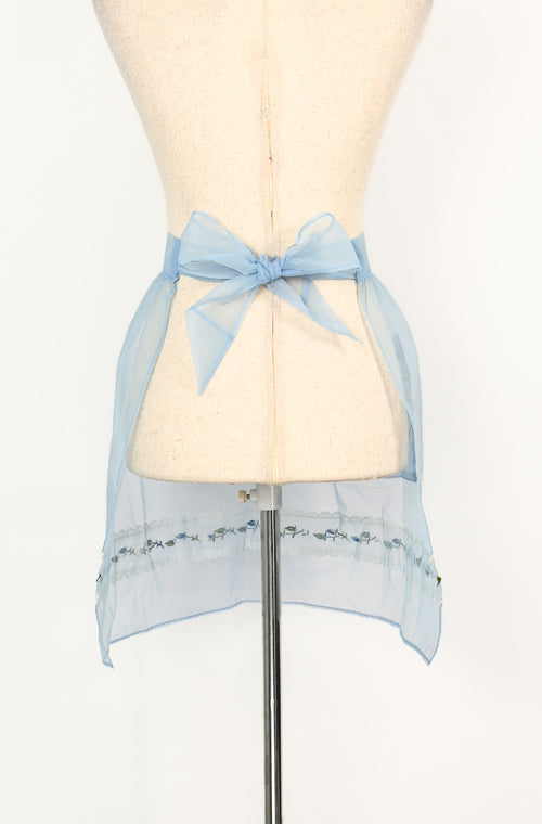Vintage 50s Blue Chiffon & White Lace Half Apron